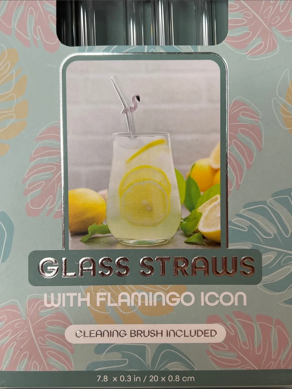 Wellness Flamingo Icon Pink Glass Straws Cleaning Brush 6 Pack New